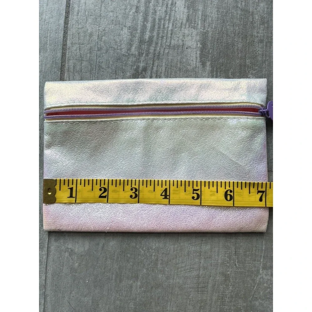White Iridescent Metallic Makeup Cosmetic Bag Case Travel Pouch Wallet Clutch